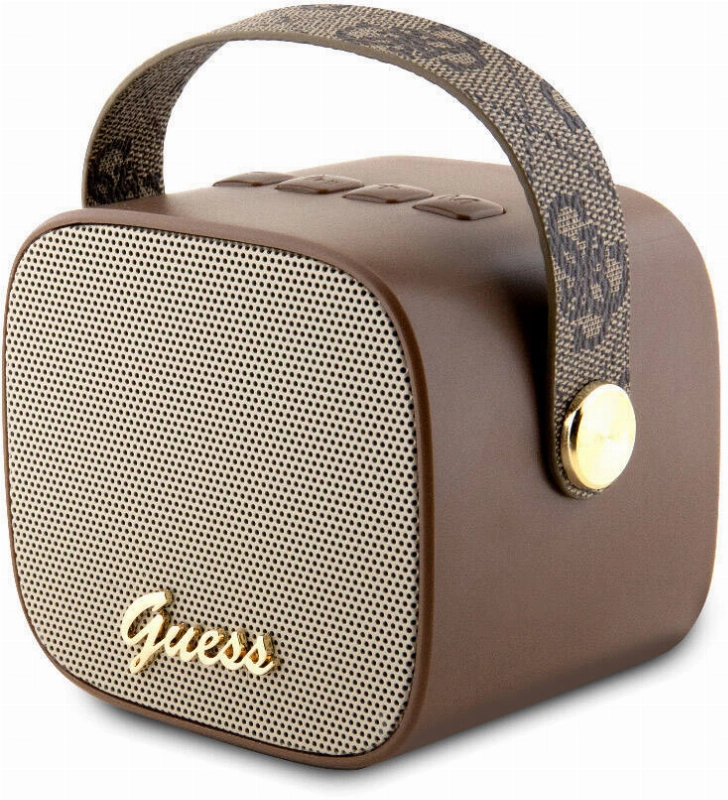 Guess Orjinal Lisanslı Askılı PU Deri Yazı Logolu 5W Bluetooth Speaker - Kahverengi