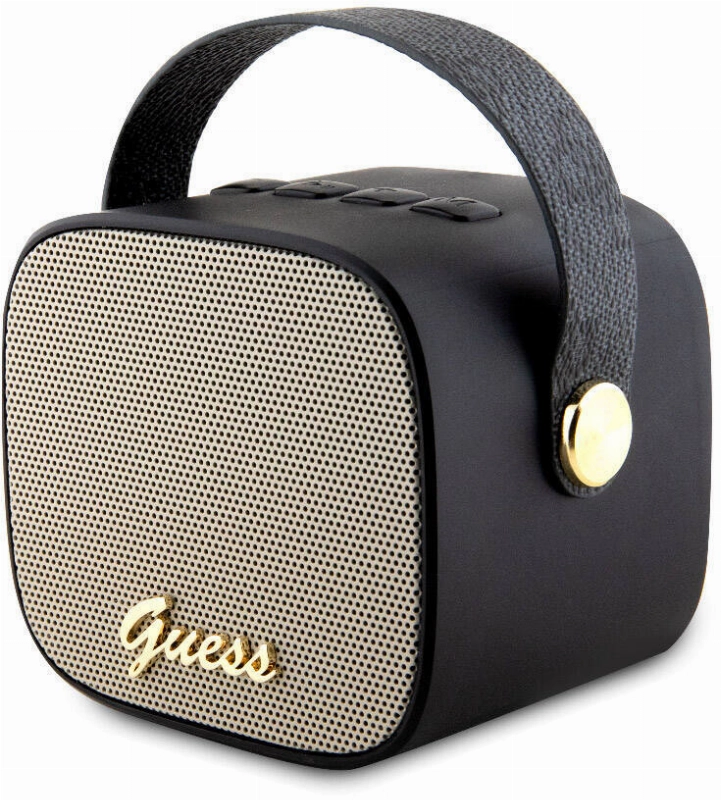 Guess Orjinal Lisanslı Askılı PU Deri Yazı Logolu 5W Bluetooth Speaker - Siyah