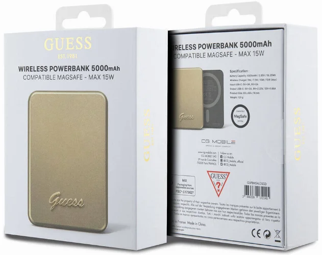 Guess Orjinal Lisanslı Magsafe Şarj Özellikli Metal Yazı Logolu Powerbank 5000mAh 15W - Siyah