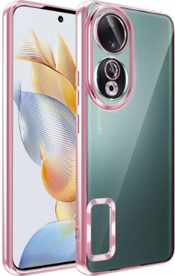 Honor 90 Kılıf Kamera Lens Korumalı Şeffaf Renkli Logo Gösteren Parlak Kapak - Rose Gold