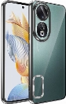 Honor 90 Kılıf Kamera Lens Korumalı Şeffaf Renkli Logo Gösteren Parlak Kapak - Siyah