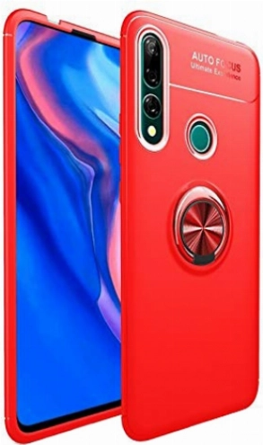 Honor 9x Kılıf Renkli Silikon Yüzüklü Standlı Auto Focus Ravel Kapak - Kırmızı