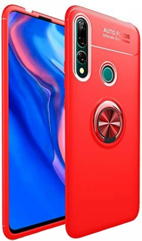 Honor 9x Kılıf Renkli Silikon Yüzüklü Standlı Auto Focus Ravel Kapak - Kırmızı