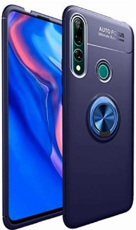 Honor 9x Kılıf Renkli Silikon Yüzüklü Standlı Auto Focus Ravel Kapak - Mavi