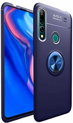 Honor 9x Kılıf Renkli Silikon Yüzüklü Standlı Auto Focus Ravel Kapak - Mavi