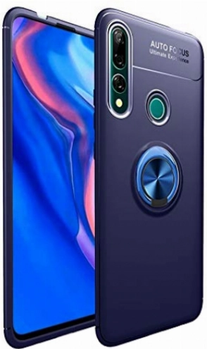 Honor 9x Kılıf Renkli Silikon Yüzüklü Standlı Auto Focus Ravel Kapak - Mavi