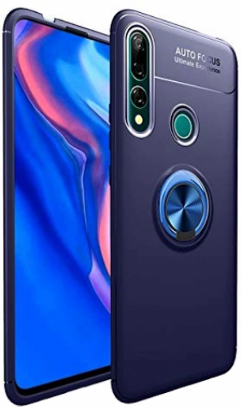 Honor 9x Kılıf Renkli Silikon Yüzüklü Standlı Auto Focus Ravel Kapak - Mavi