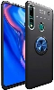 Honor 9x Kılıf Renkli Silikon Yüzüklü Standlı Auto Focus Ravel Kapak - Mavi - Siyah