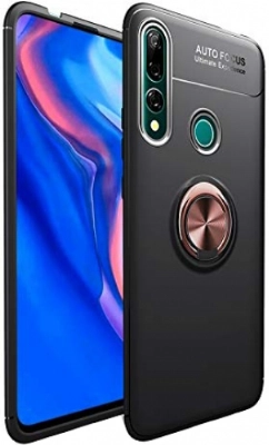 Honor 9x Kılıf Renkli Silikon Yüzüklü Standlı Auto Focus Ravel Kapak - Rose Gold