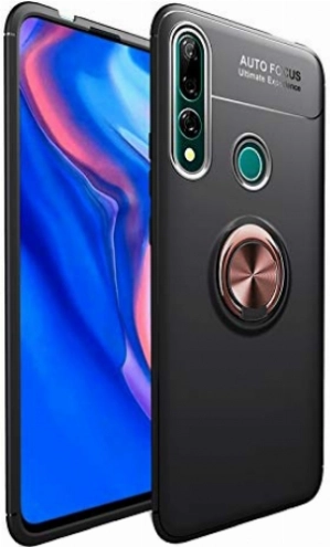 Honor 9x Kılıf Renkli Silikon Yüzüklü Standlı Auto Focus Ravel Kapak - Rose Gold