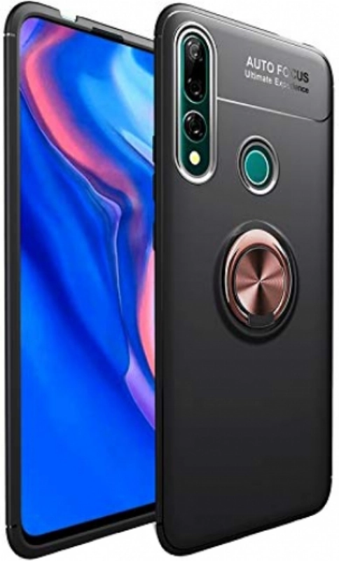 Honor 9x Kılıf Renkli Silikon Yüzüklü Standlı Auto Focus Ravel Kapak - Rose Gold