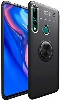 Honor 9x Kılıf Renkli Silikon Yüzüklü Standlı Auto Focus Ravel Kapak - Siyah