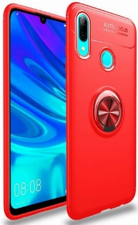 Huawei Honor 10 Lite Kılıf Renkli Silikon Yüzüklü Standlı Auto Focus Ravel Kapak - Kırmızı