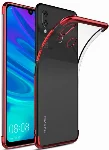 Huawei Honor 10 Lite Kılıf Renkli Köşeli Lazer Şeffaf Esnek Silikon - Kırmızı