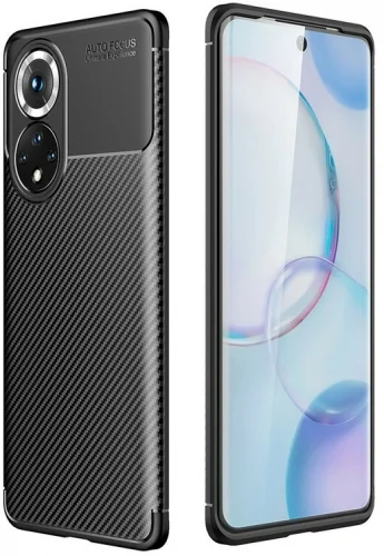 Huawei Honor 50 Kılıf Karbon Serisi Mat Fiber Silikon Negro Kapak - Siyah