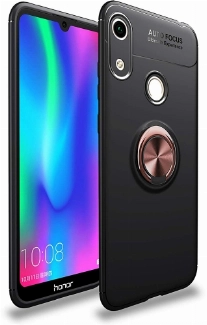 Huawei Honor 8A Kılıf Renkli Silikon Yüzüklü Standlı Auto Focus Ravel Kapak - Rose Gold