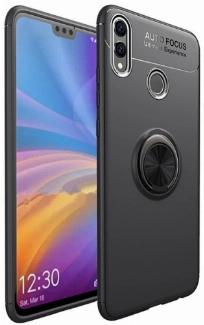 Huawei Honor 8c Kılıf Renkli Silikon Yüzüklü Standlı Auto Focus Ravel Kapak - Siyah