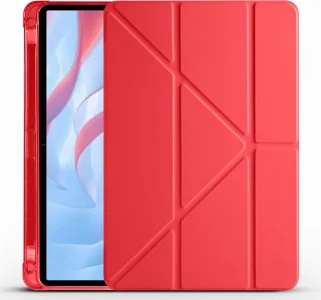 Huawei Honor Pad X9 11.5 Tablet Kılıfı Standlı Tri Folding Kalemlikli Silikon Smart Cover - Kırmızı