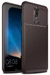 Huawei Mate 10 Lite Kılıf Karbon Serisi Mat Fiber Silikon Negro Kapak - Kahve