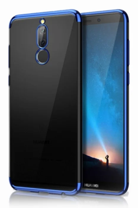 Huawei Mate 10 Lite Kılıf Renkli Köşeli Lazer Şeffaf Esnek Silikon - Mavi