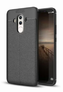 Huawei Mate 10 Pro Kılıf Deri Görünümlü Parmak İzi Bırakmaz Niss Silikon - Siyah