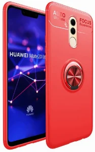 Huawei Mate 20 Lite Kılıf Auto Focus Serisi Soft Premium Standlı Yüzüklü Kapak - Kırmızı