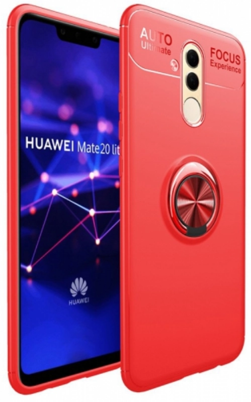 Huawei Mate 20 Lite Kılıf Renkli Silikon Yüzüklü Standlı Auto Focus Ravel Kapak - Kırmızı