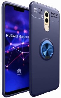 Huawei Mate 20 Lite Kılıf Renkli Silikon Yüzüklü Standlı Auto Focus Ravel Kapak - Mavi