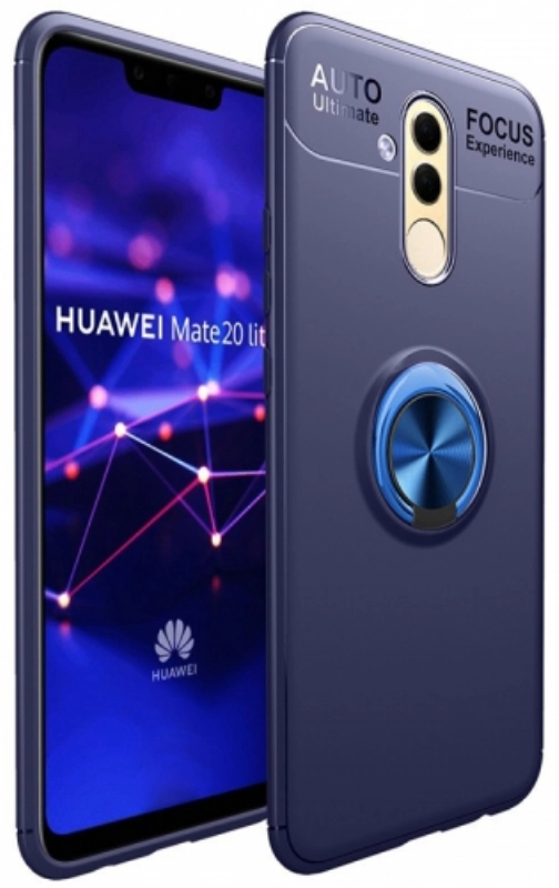 Huawei Mate 20 Lite Kılıf Renkli Silikon Yüzüklü Standlı Auto Focus Ravel Kapak - Mavi