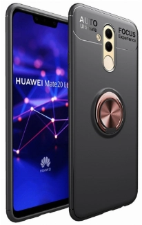 Huawei Mate 20 Lite Kılıf Renkli Silikon Yüzüklü Standlı Auto Focus Ravel Kapak - Rose Gold