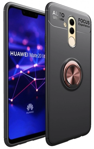 Huawei Mate 20 Lite Kılıf Renkli Silikon Yüzüklü Standlı Auto Focus Ravel Kapak - Rose Gold