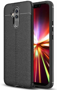 Huawei Mate 20 Lite Kılıf Deri Görünümlü Parmak İzi Bırakmaz Niss Silikon - Siyah