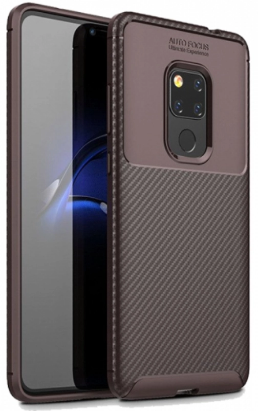 Huawei Mate 20 Pro Kılıf Silikon Parmak İzi Bırakmayan Karbon Soft Negro Kapak - Kahve