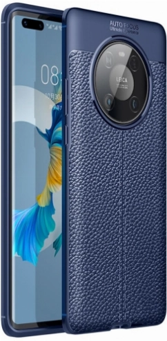 Huawei Mate 40 Pro Kılıf Deri Görünümlü Lüks Parmak İzi Bırakmaz Niss Silikon Kapak - Lacivert