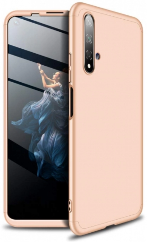 Huawei Nova 5T Kılıf 3 Parçalı 360 Tam Korumalı Rubber AYS Kapak  - Gold