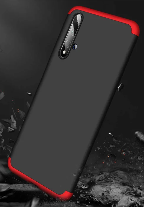 Huawei Nova 5T Kılıf 3 Parçalı 360 Tam Korumalı Rubber AYS Kapak  - Kırmızı - Siyah