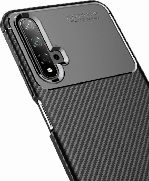 Huawei Nova 5T Kılıf Karbon Serisi Mat Fiber Silikon Negro Kapak - Siyah
