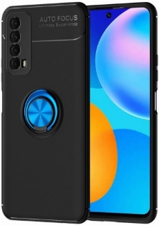 Huawei P Smart 2021 Kılıf Renkli Silikon Yüzüklü Standlı Auto Focus Ravel Kapak - Mavi - Siyah