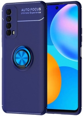 Huawei P Smart 2021 Kılıf Renkli Silikon Yüzüklü Standlı Auto Focus Ravel Kapak - Mavi