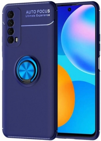 Huawei P Smart 2021 Kılıf Renkli Silikon Yüzüklü Standlı Auto Focus Ravel Kapak - Mavi