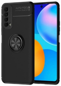 Huawei P Smart 2021 Kılıf Renkli Silikon Yüzüklü Standlı Auto Focus Ravel Kapak - Siyah