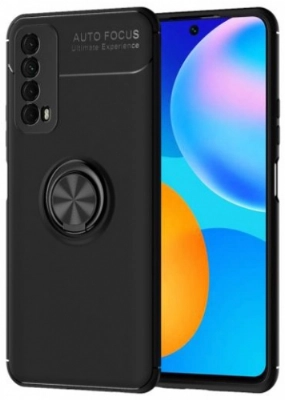 Huawei P Smart 2021 Kılıf Renkli Silikon Yüzüklü Standlı Auto Focus Ravel Kapak - Siyah