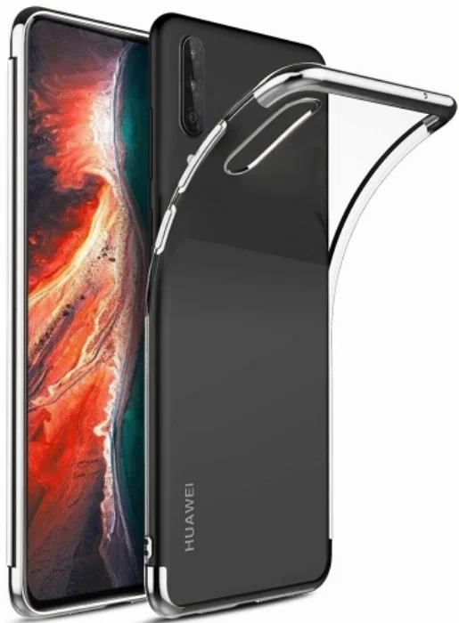 Huawei P Smart Pro 2019 Kılıf Renkli Köşeli Lazer Şeffaf Esnek Silikon - Gümüş