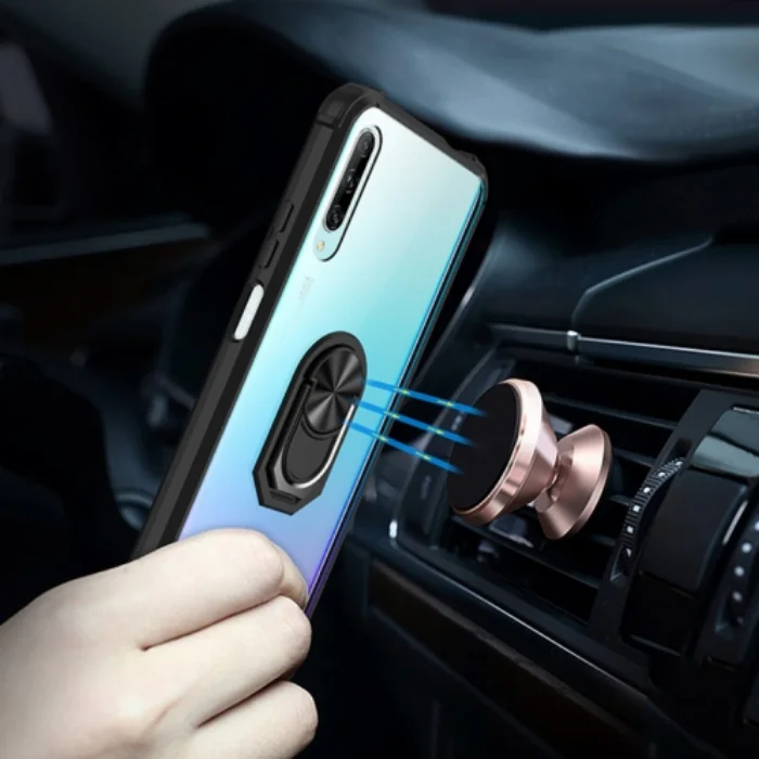 Huawei P Smart Pro 2019 Kılıf Standlı Arkası Şeffaf Kenarları Airbag Kapak - Lacivert