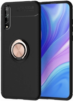 Huawei P Smart S Kılıf Renkli Silikon Yüzüklü Standlı Auto Focus Ravel Kapak - Rose Gold