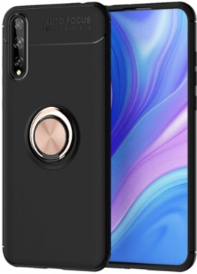 Huawei P Smart S Kılıf Renkli Silikon Yüzüklü Standlı Auto Focus Ravel Kapak - Rose Gold