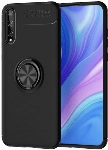 Huawei P Smart S Kılıf Renkli Silikon Yüzüklü Standlı Auto Focus Ravel Kapak - Siyah