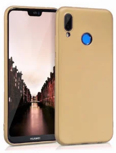 Huawei P20 Lite Kılıf İnce Mat Esnek Silikon - Gold