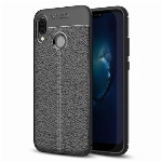 Huawei P20 Lite Kılıf Deri Görünümlü Lüks Parmak İzi Bırakmaz Niss Silikon Kapak - Siyah