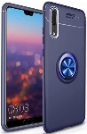 Huawei P20 Pro Kılıf Renkli Silikon Yüzüklü Standlı Auto Focus Ravel Kapak - Mavi